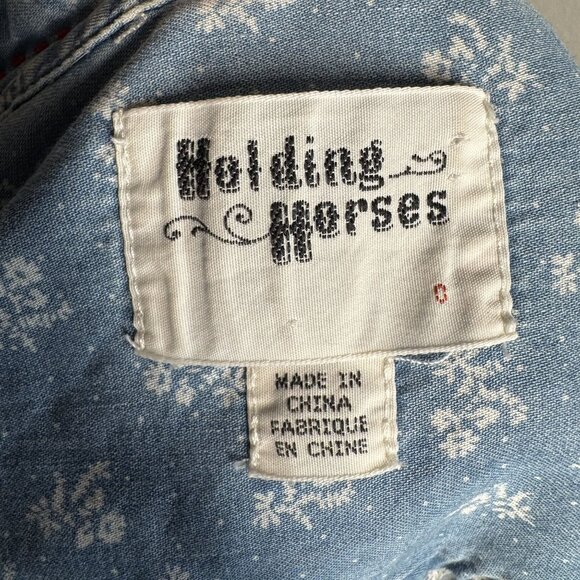 Holding Horses Light Blue Floral Button-Up Womens Cotton Shirt Small - Picture 5 of 6